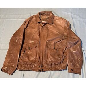 Boulder Ridge Mens Brown Leather Flight Bomber Jacket Map Lining Size 44 Vintage